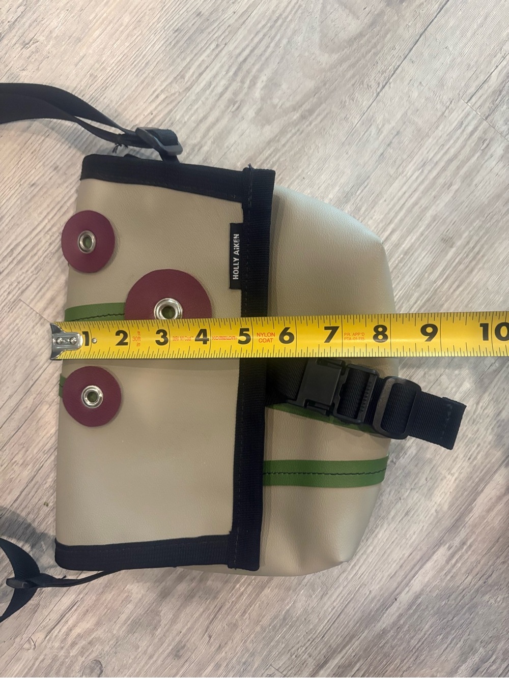 Holly Aiken Beige Crossbody Bag with Green Stripes and Burgundy Accents - Picture 7 of 7